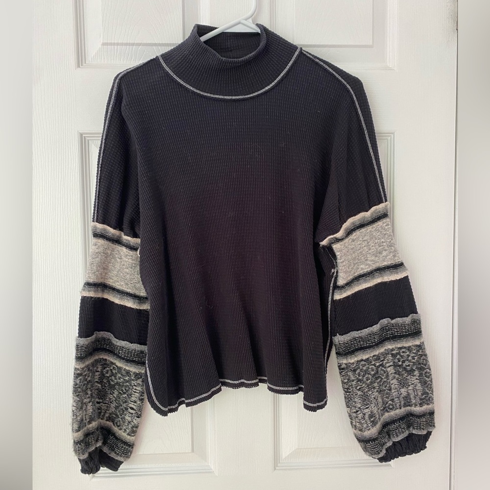 Free People - Black Waffle Turtleneck - Small